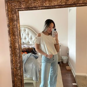 Madewell Cream Off the Shoulder Tie Blouse in XS